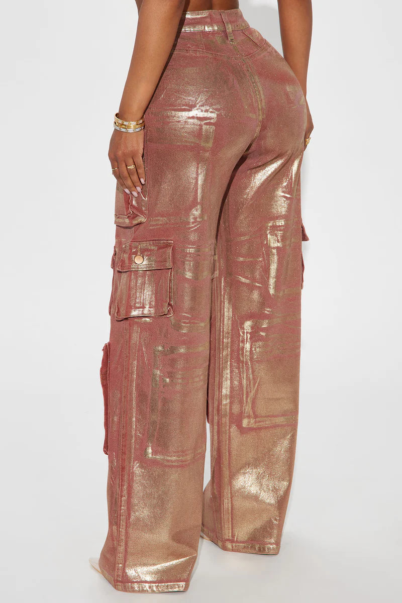 Foil Baggy Cargo Jeans