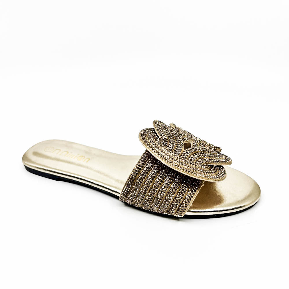 Rhinestone Flat Slide Sandals – Sparkly Slip-On Summer Shoes in Multiple Colors