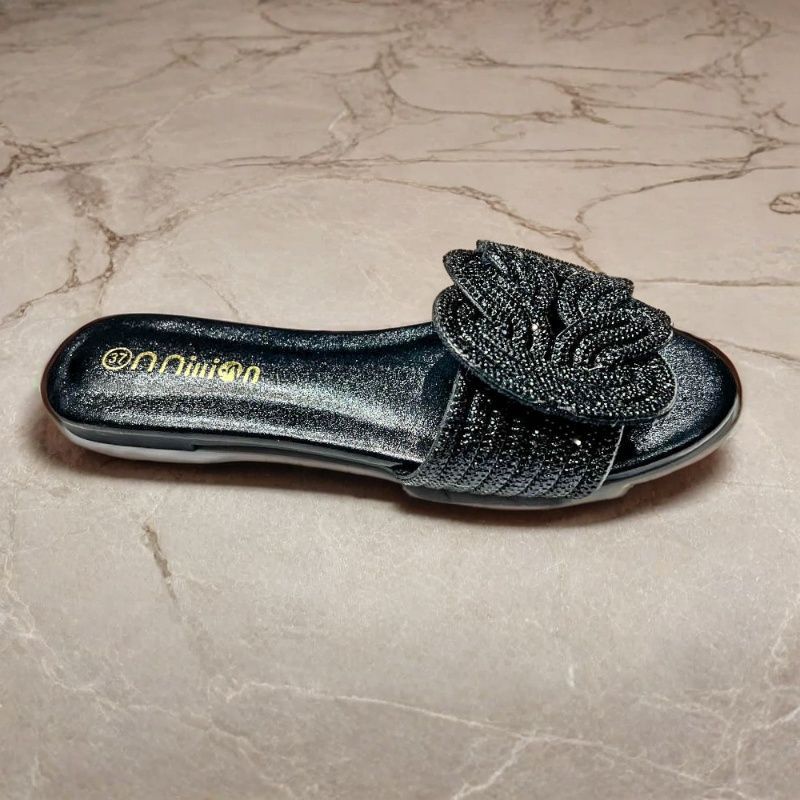 Rhinestone Flat Slide Sandals – Sparkly Slip-On Summer Shoes in Multiple Colors