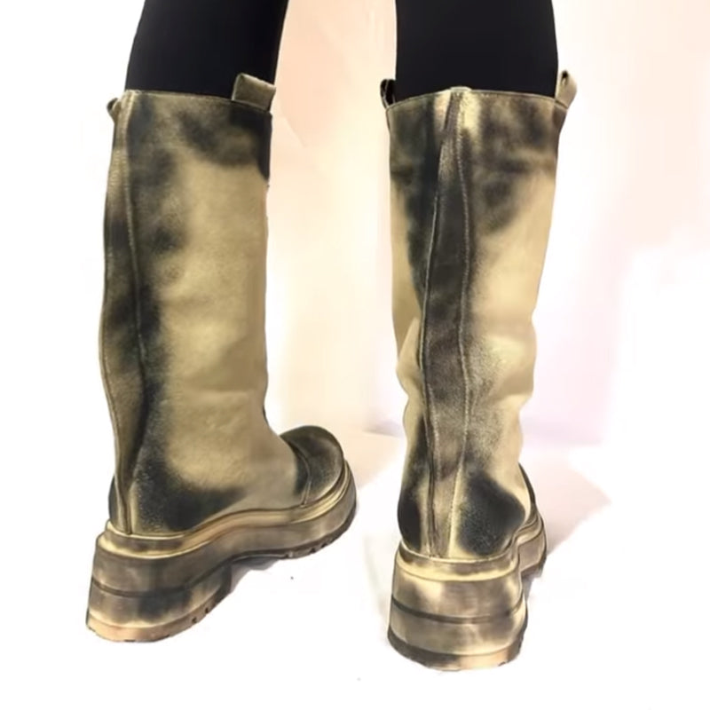 Thick-soled Distressed Boots