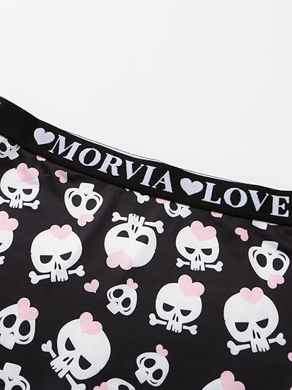 Women Gothic Halloween Skulls Print Contrast Binding Boyshorts Underwear Elastic Waist Intimates Panties