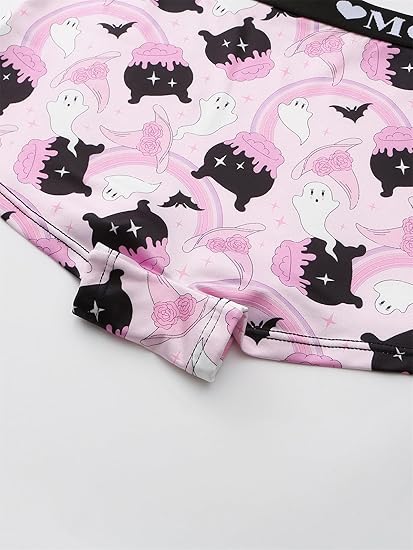 Women Gothic Halloween Skulls Print Contrast Binding Boyshorts Underwear Elastic Waist Intimates Panties