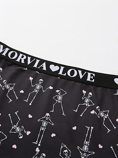 Women Gothic Halloween Skulls Print Contrast Binding Boyshorts Underwear Elastic Waist Intimates Panties
