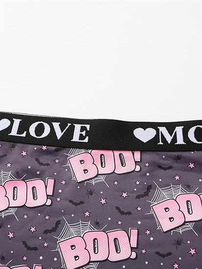 Women Gothic Halloween Skulls Print Contrast Binding Boyshorts Underwear Elastic Waist Intimates Panties