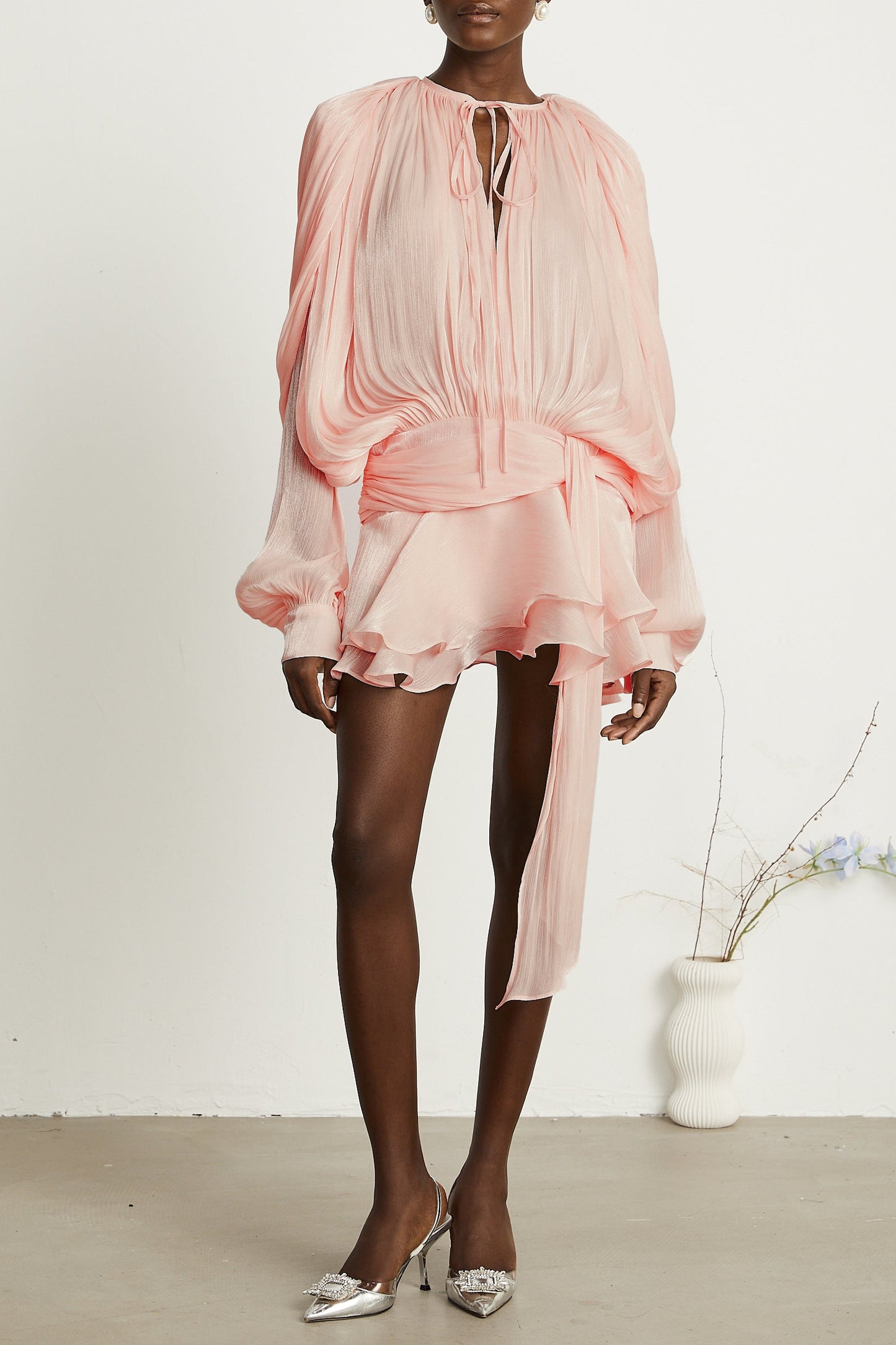 Pink Fully Pleated Ruffled Mini Dress