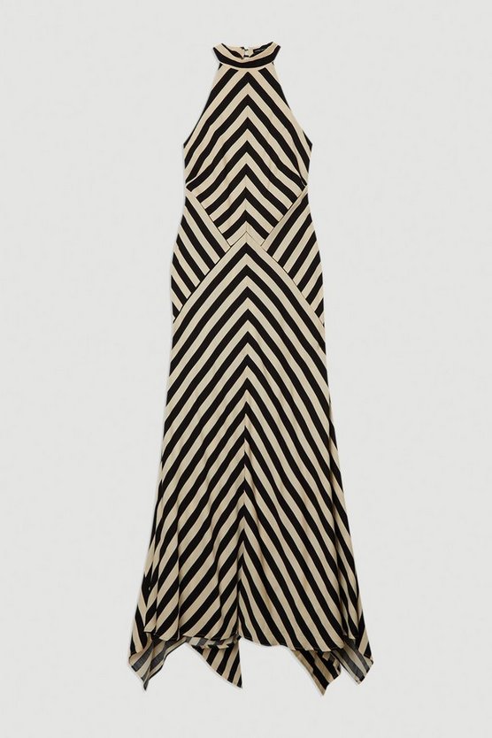 Tall Mono Fluid Stripe Cotton Mix Women Maxi Halter Dress