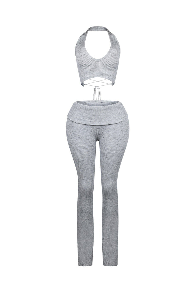Ribbed Knit Halter Top & Pants SET