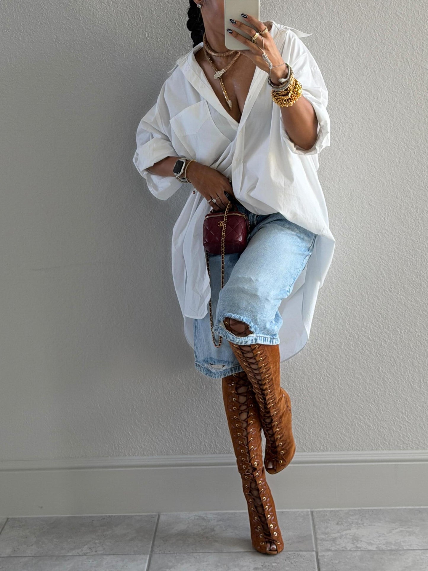 Women's High-Low Loose Fit White Shirt