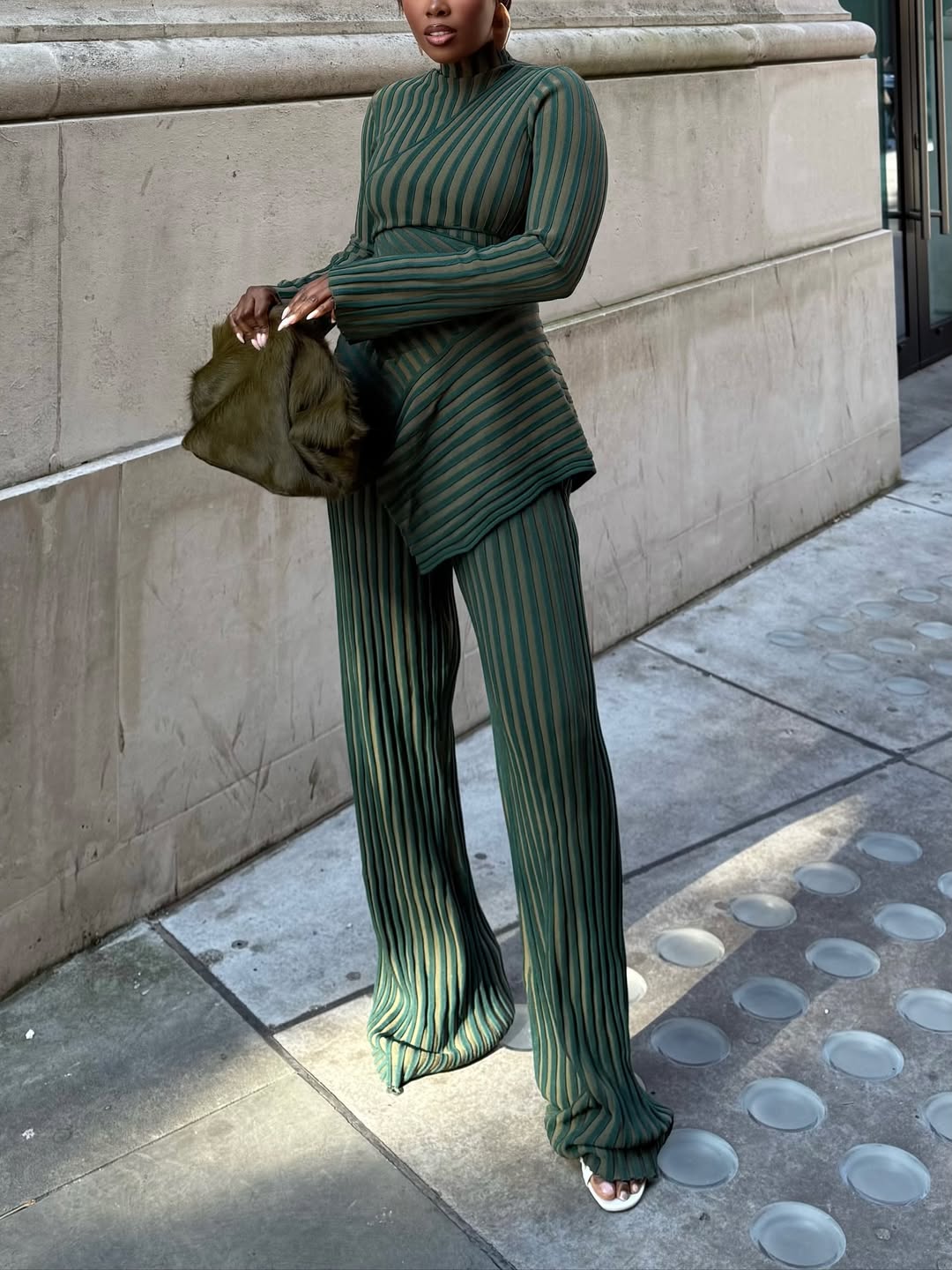 Striped Asymmetrical Peplum Two-Piece Set