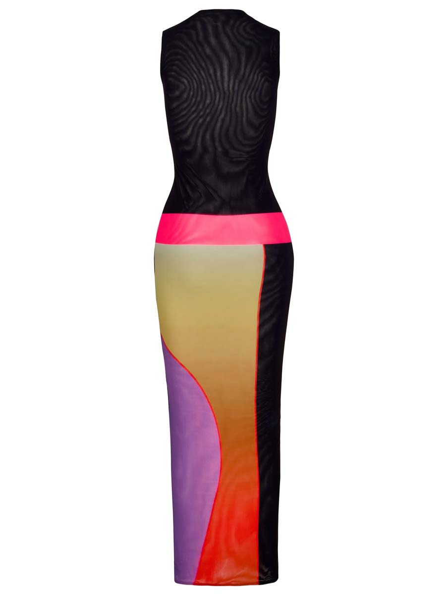 Sleeveless Color Block Maxi Dress