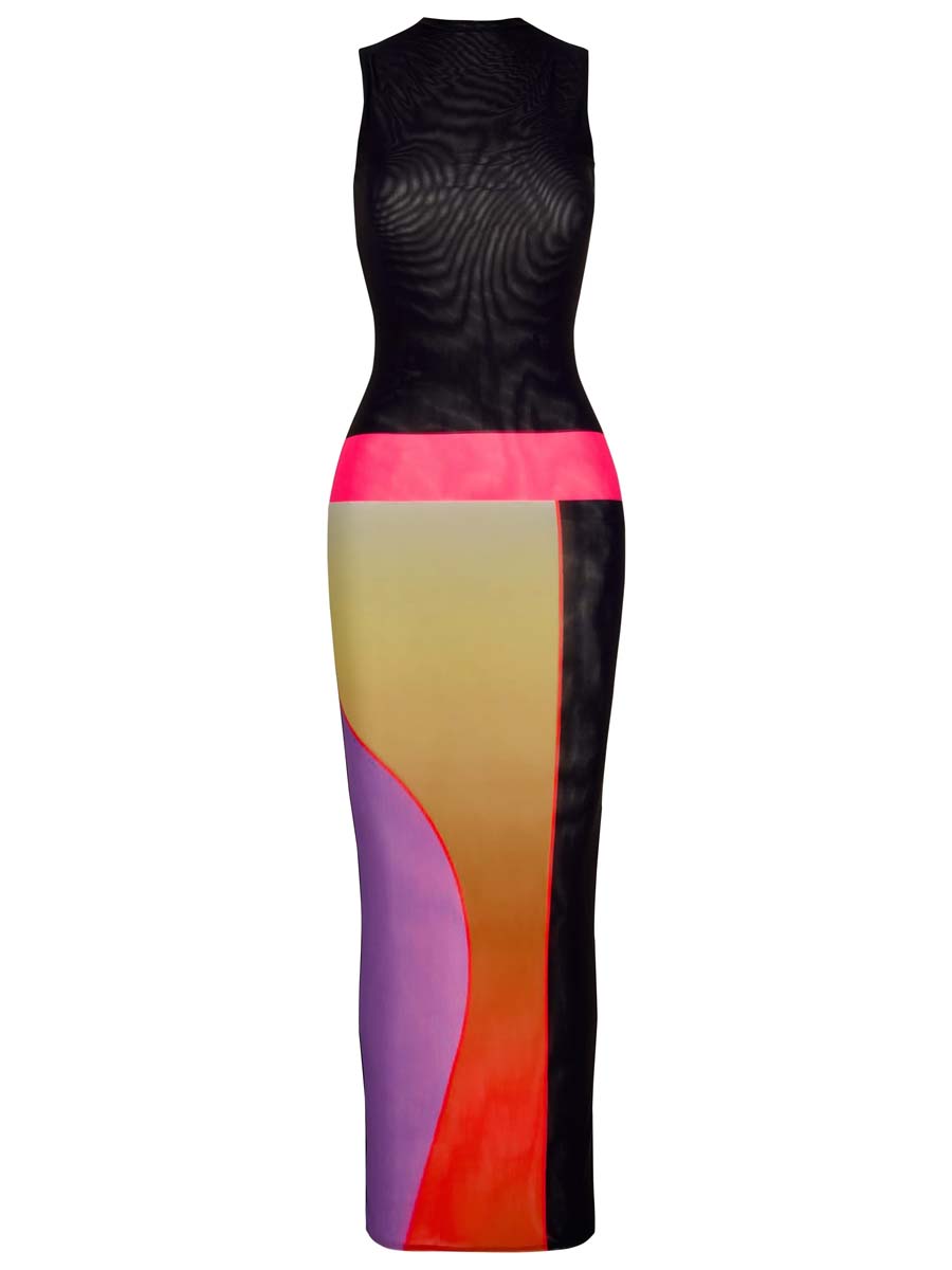 Sleeveless Color Block Maxi Dress