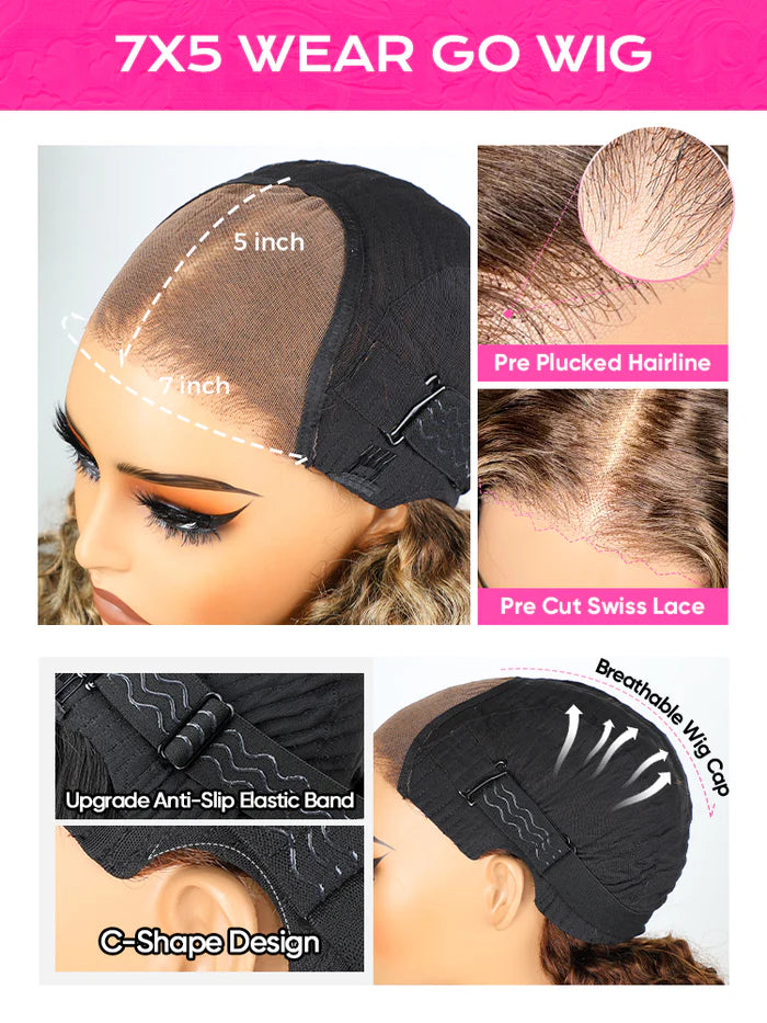 Glueless Highlights Ombre Hair Pre-cut HD Lace Kinky Curly Wig