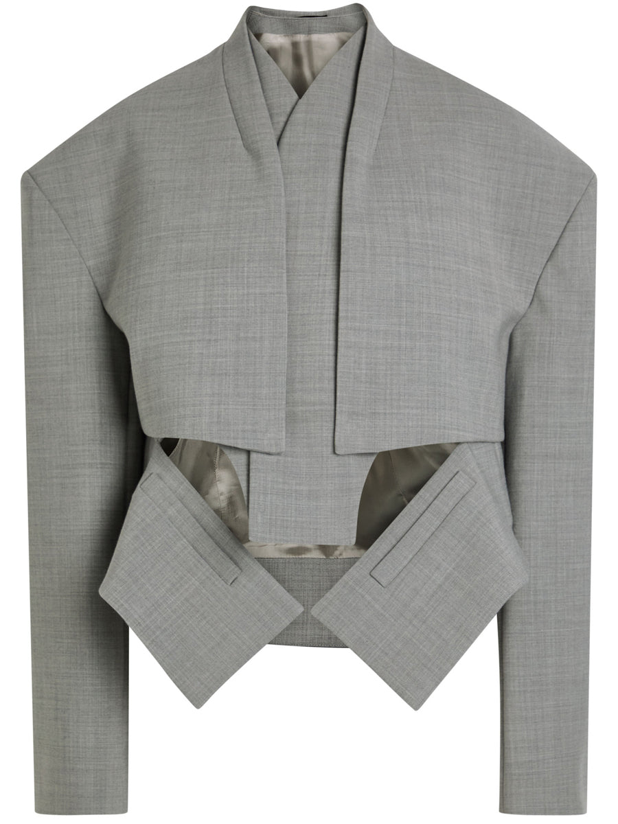 Stand Collar Cut-out Asymmetric Hem Jacket