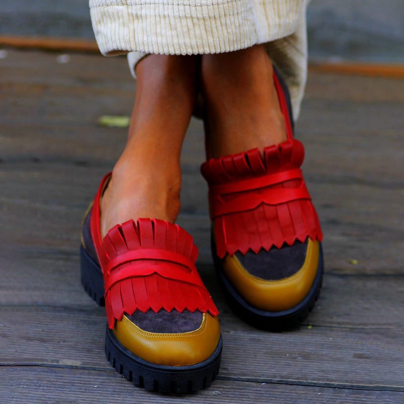 Color Block Fringed Platform Loafers