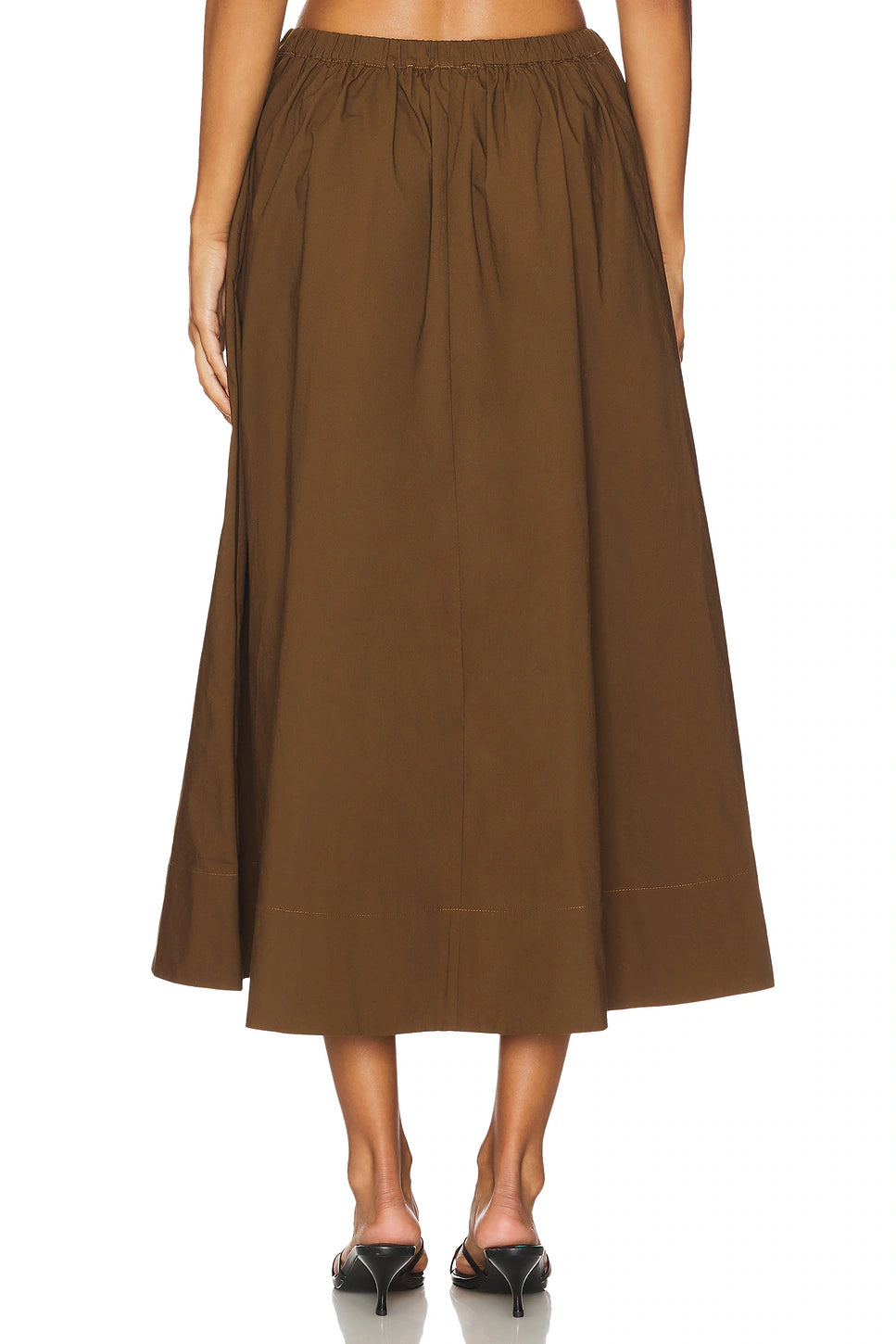Sleeveless Cropped Shirt & High-Waisted Midi Skirt Set in Cocoa Brown