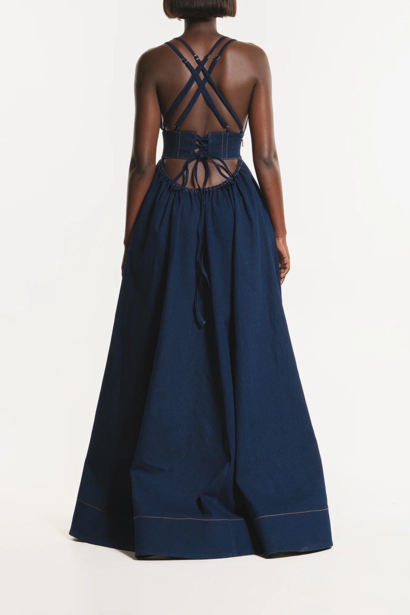 Denim Maxi Dress With Double Spaghetti Straps