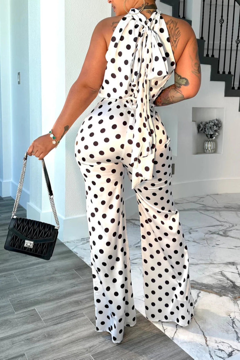 Polka Dot Perfection – Halter Neck Wide-Leg Jumpsuit