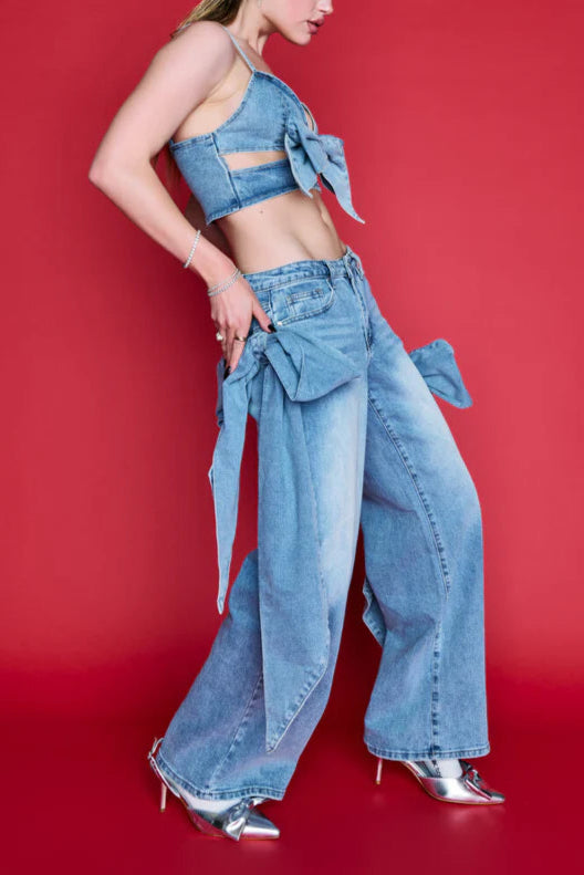 Bow Detail Wide Leg Jean