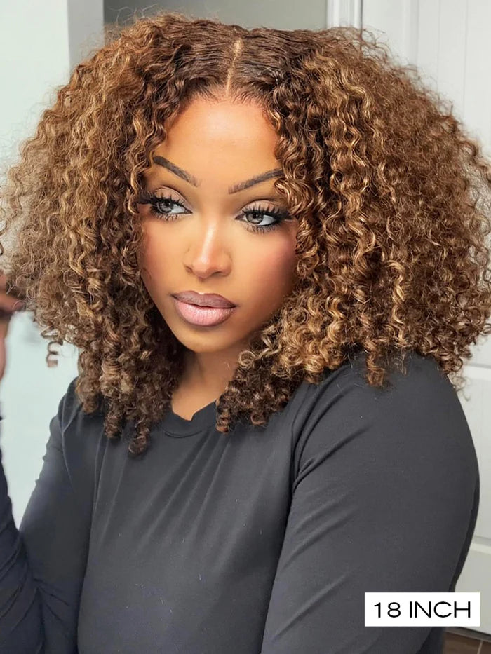 Glueless Highlights Ombre Hair Pre-cut HD Lace Kinky Curly Wig