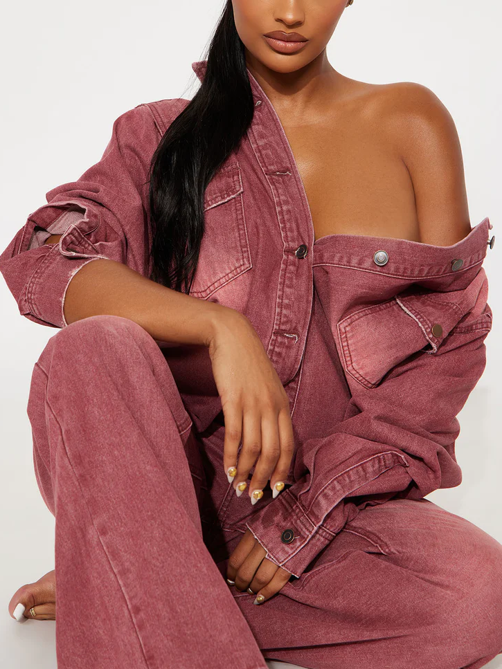 Slow Fade Denim Shacket & Straight Leg Jeans Set