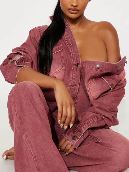 Slow Fade Denim Shacket & Straight Leg Jeans Set