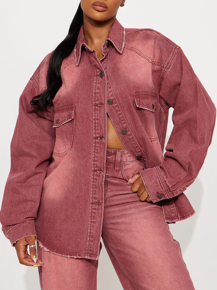 Slow Fade Denim Shacket & Straight Leg Jeans Set