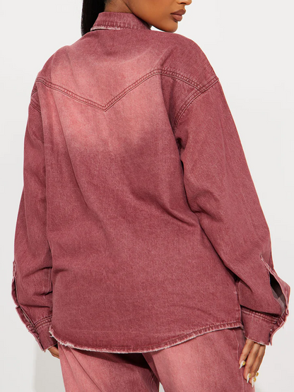 Slow Fade Denim Shacket & Straight Leg Jeans Set