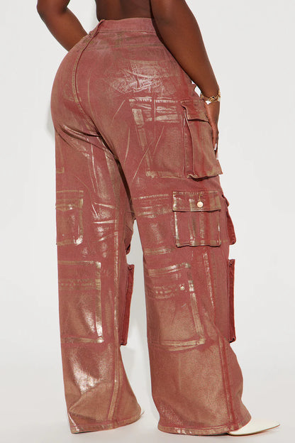 Foil Baggy Cargo Jeans