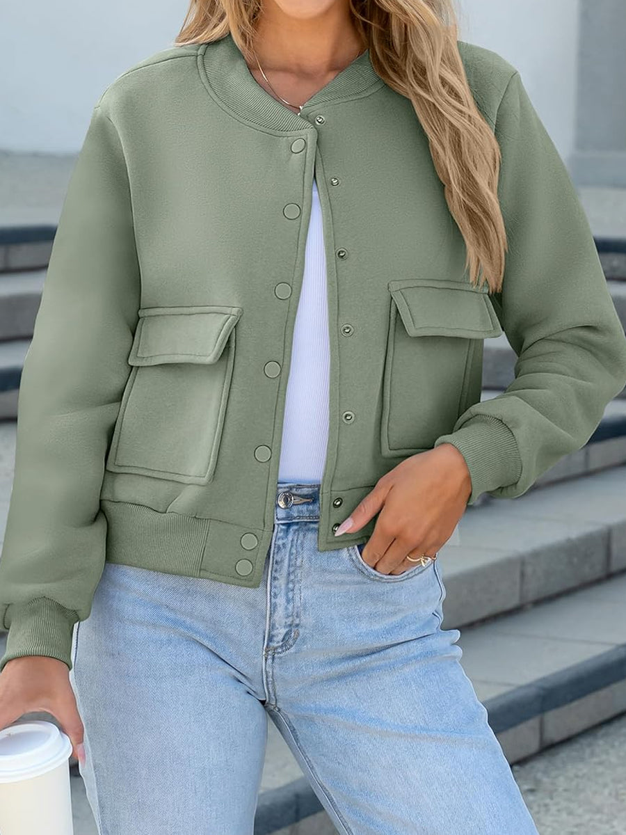 Fashion Thread Double Pocket Cropped Bomber Jacket