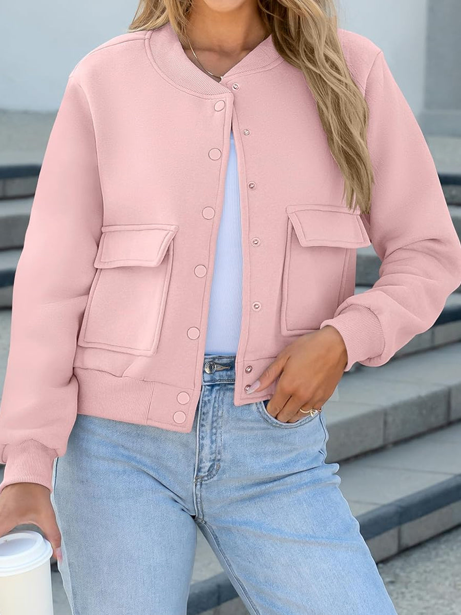 Fashion Thread Double Pocket Cropped Bomber Jacket