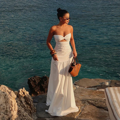 Fitted Bust With Waist Cutout Maxi Dress