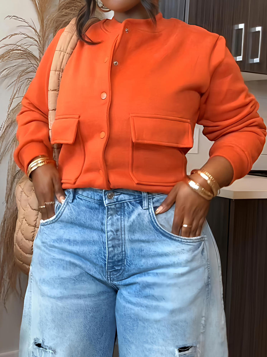 Fashion Thread Double Pocket Cropped Bomber Jacket