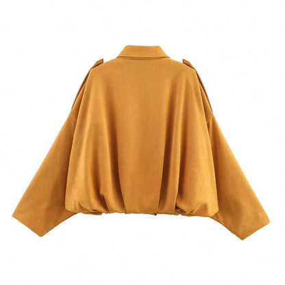 Street Fashion Turndown Collar Vintage Long Sleeve Zipper Jacket