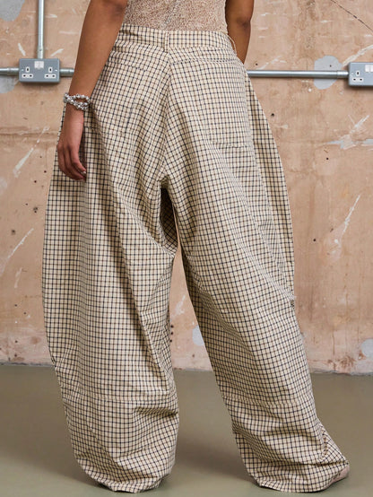Low Rise Baggy Barrell Fit Check Trousers