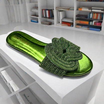 Rhinestone Flat Slide Sandals – Sparkly Slip-On Summer Shoes in Multiple Colors