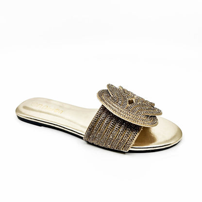 Rhinestone Flat Slide Sandals – Sparkly Slip-On Summer Shoes in Multiple Colors