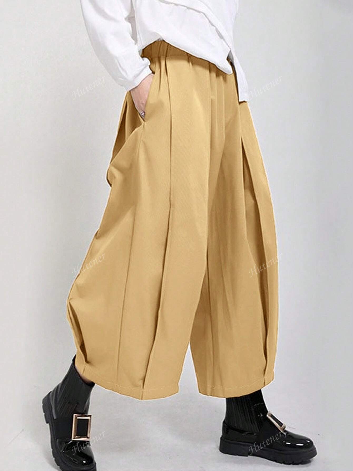 Women's Casual Wide Leg Pants With Elastic Waist And Pockets