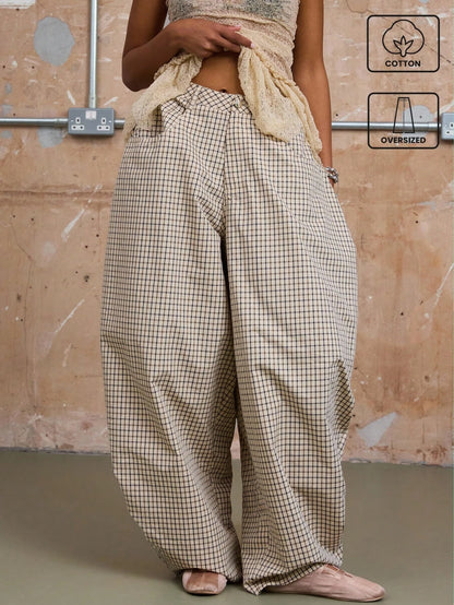Low Rise Baggy Barrell Fit Check Trousers