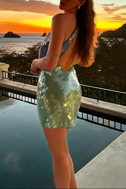Sexy Sequined Slim Fit Women's Halter Neck Backless Suspender Dress