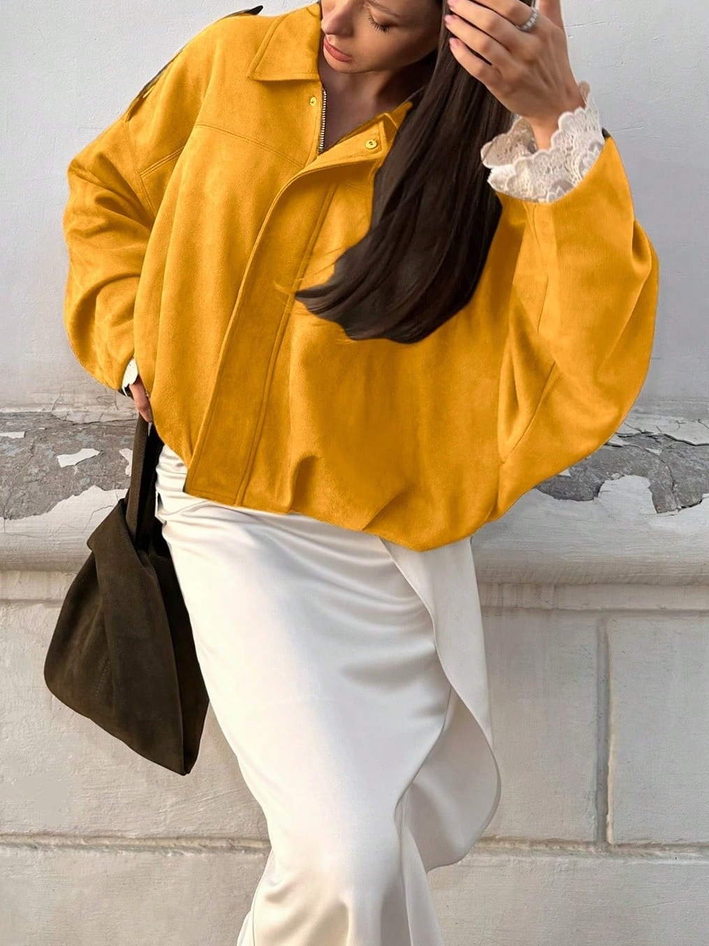 Street Fashion Turndown Collar Vintage Long Sleeve Zipper Jacket