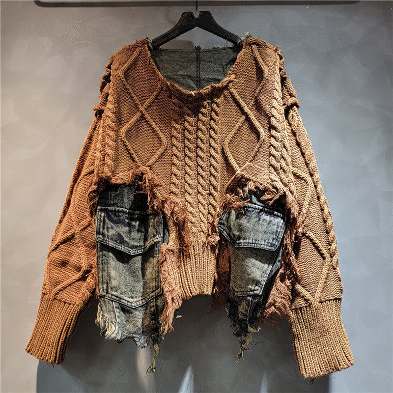 Chic Stitched Denim Sweater