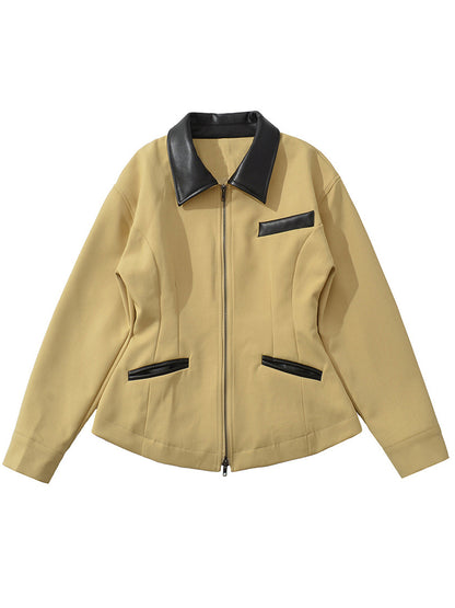 Vintage Zip Contrast Collar Jacket