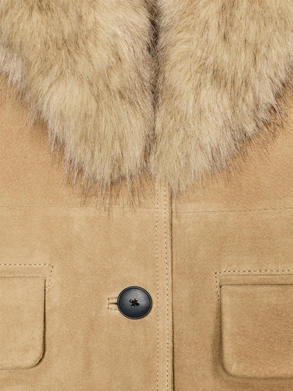 Faux Fur Suede Leather Fitted Blazer