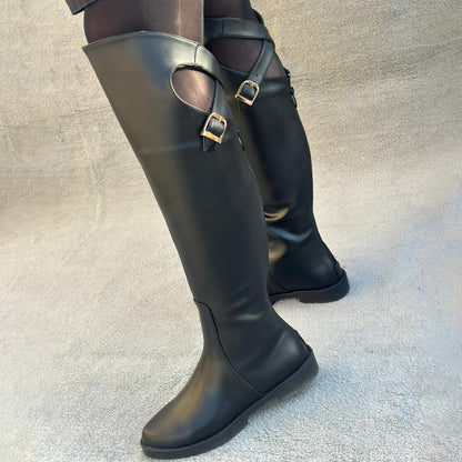Hollowed Out Cross-Buckle Boots