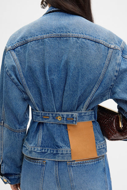 Adjustable Back-Belt Curved Denim Jacket