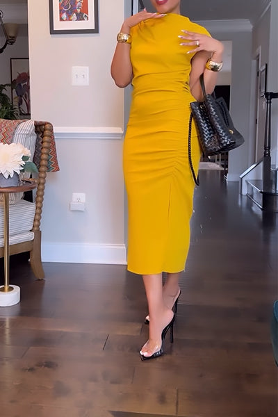 Yellow Skinny High-Neck Dress