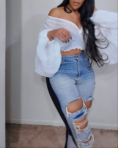 Sheer Off-the-shoulder Mesh Top