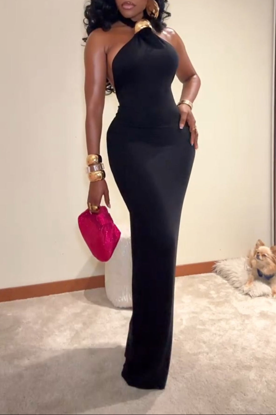 Smooth Double Lined Halter Maxi Dress