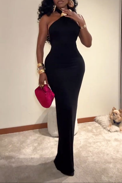 Smooth Double Lined Halter Maxi Dress