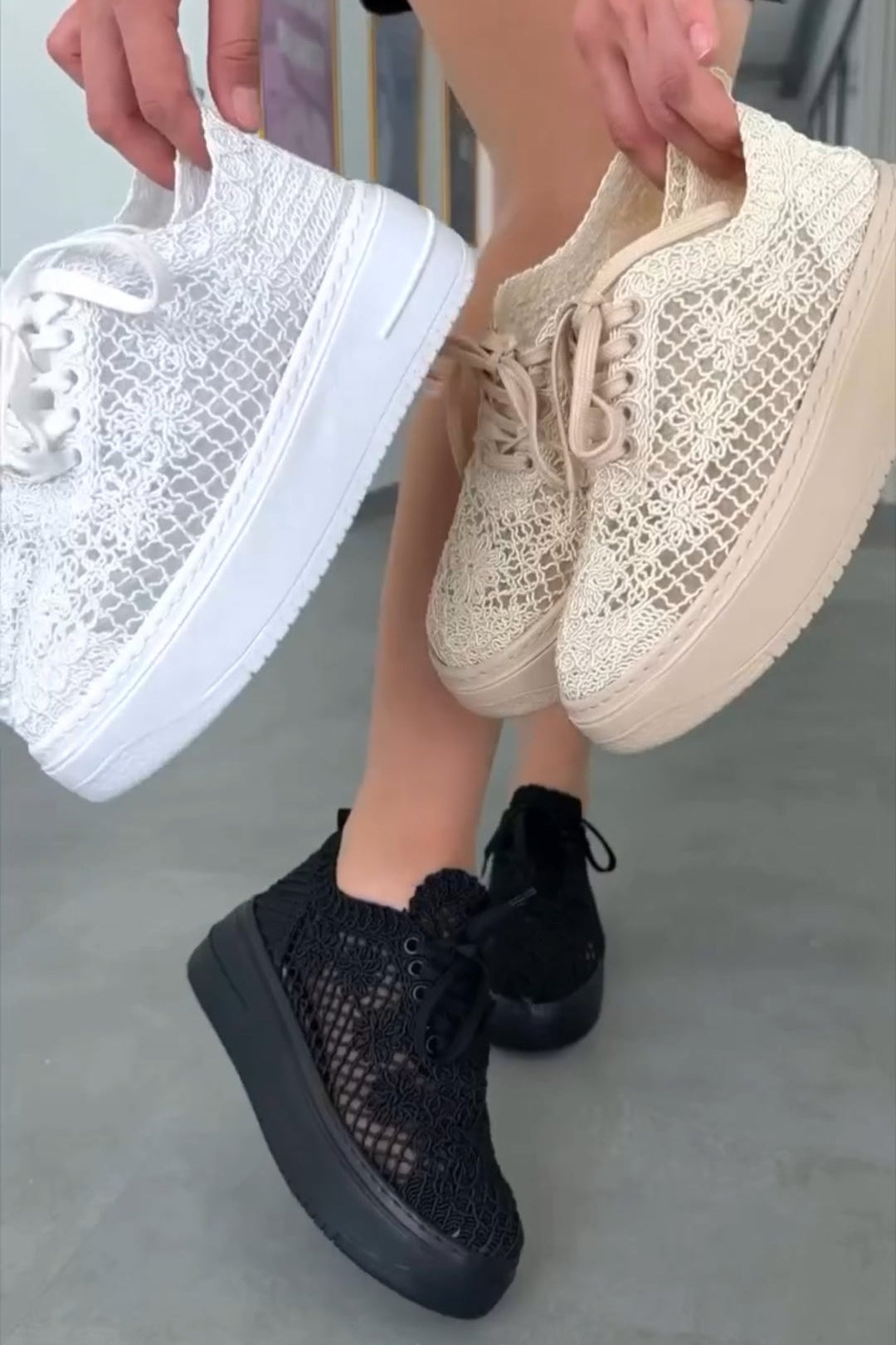 Hollow Lace Woven Thick-Soled Casual Shoes
